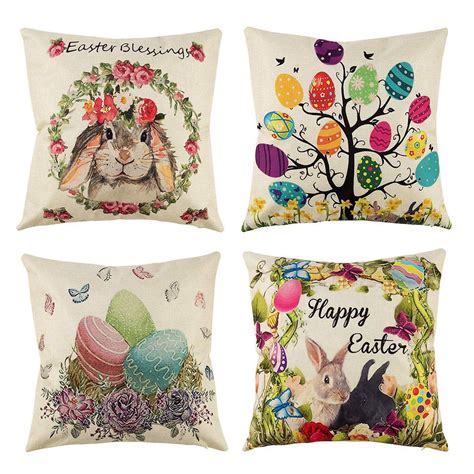 Sufam Set Of Pillow Cases Happy Easter Spring Rabbit Egg Hidden