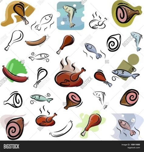 Set Meat Fish Vector Vector And Photo Free Trial Bigstock