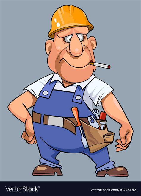 Cartoon Man In Overalls With Tools And Helmet Vector Image