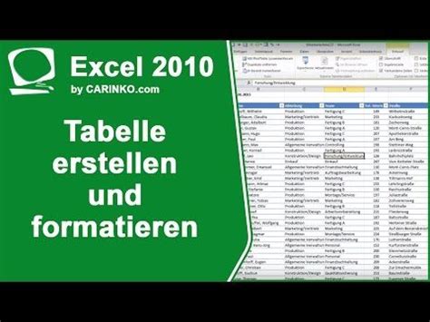 Excel Tabelle Erstellen Und Formatieren Tutorial Von Carinko