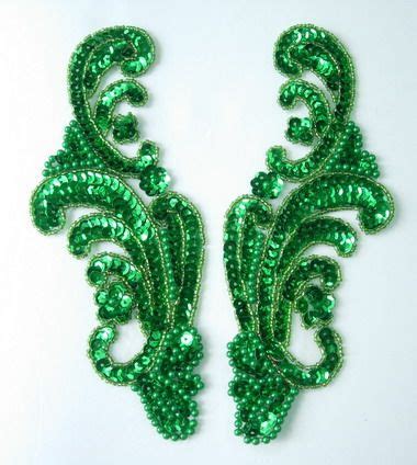 Lr Wave Pattern Lr Sequin Bead Applique Green Beaded Applique