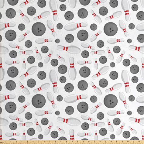 Bowling Fabric By The Yard Realistic Graphic Game Scattered On Plain