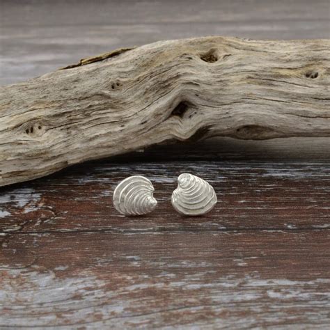 Tiny Silver Imperial Venus Clam Shell Stud Earrings Handmade Etsy