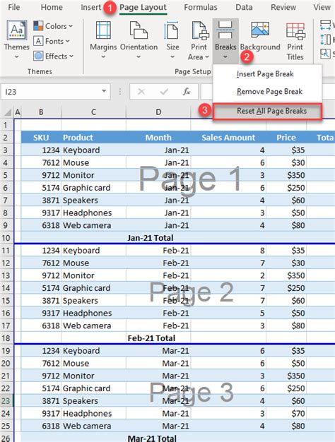 Inserir e remover quebras de página no Excel e no Planilhas Google