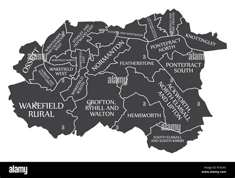 Wakefield City Map England Uk Labelled Black Illustration Stock Vector