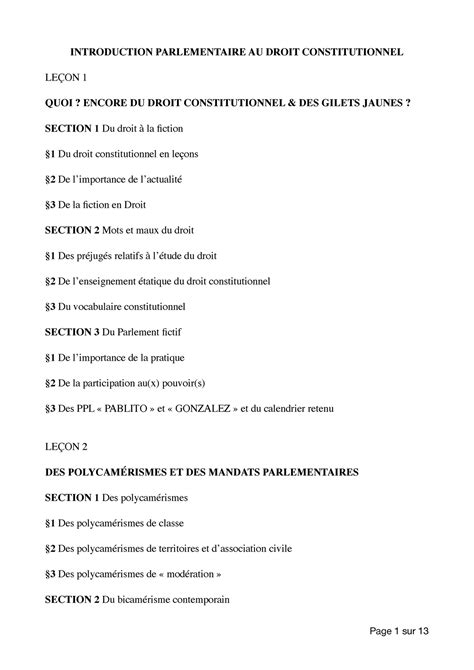 PLAN Droit Constitutionnel S2 INTRODUCTION PARLEMENTAIRE AU DROIT