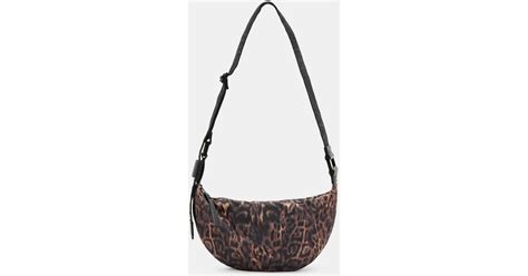 Allsaints Half Moon Leopard Print Crossbody Bag In White Lyst