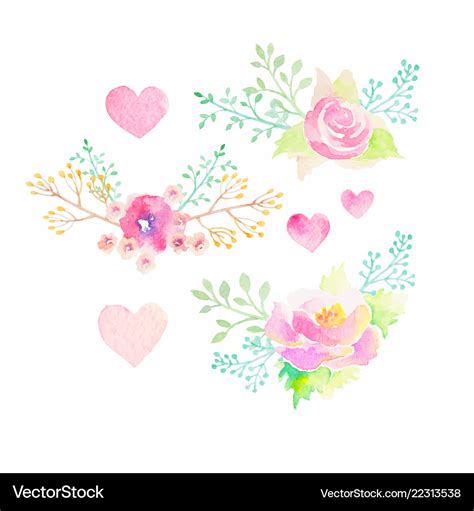 Set Of Watercolor Flower Elements Royalty Free Vector Image