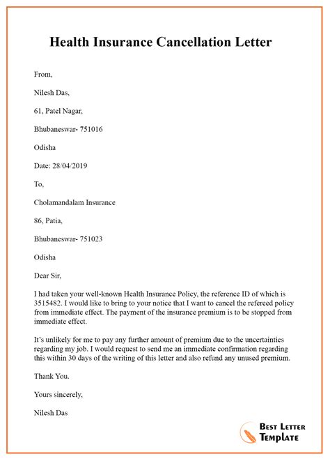 Sample Cancellation Letter Template