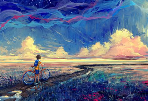 Fondos De Pantalla Pintura Arte Fantas A Bicicleta Obra De Arte