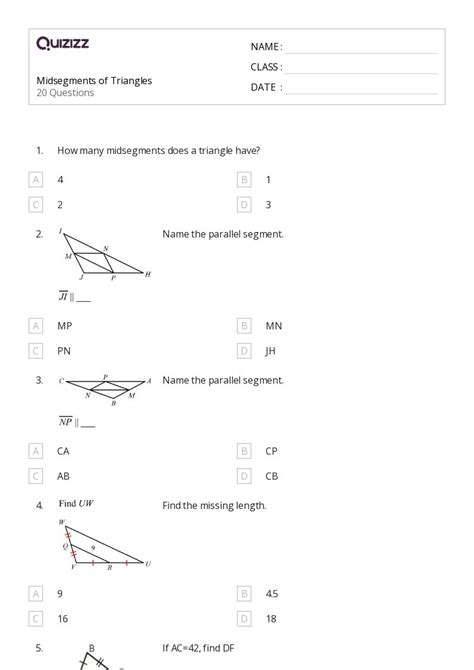 Midsegments Of Triangles Worksheets