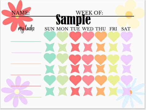 Girly Floral Chore Chart Customizable Etsy