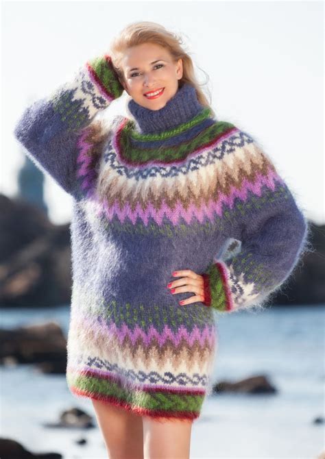 Nordic Sweater Mohair Sweater Sweater Dress Hand Knitted Fuzzy Mohair Turtleneck Icelandic