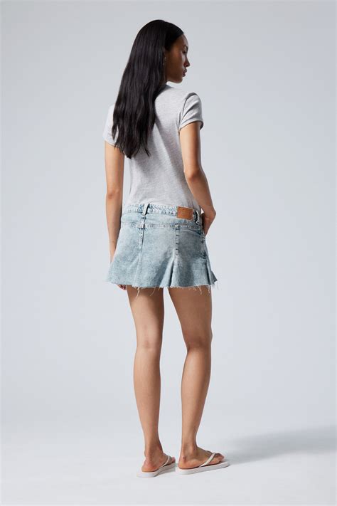 Low Frayed Mini Denim Skirt Tide Blue Weekday GB