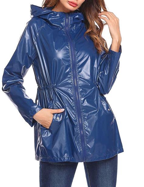 Women Rain Jacket Hooded Raincoat Packable Lightweight Waterproof Jacket Outdoor Windbreaker