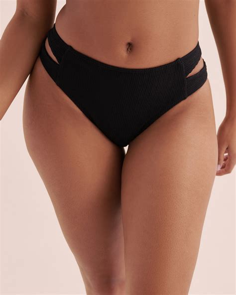 EAU DE SEA Blue Coastal Textured Mid Rise Bikini Bottom Black Bikini Village