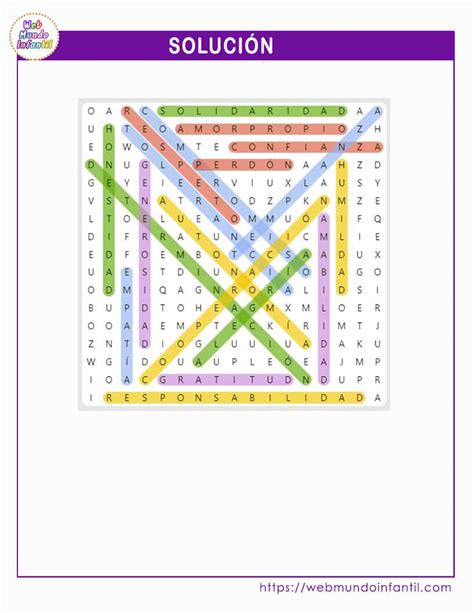 Sopa De Letras De Valores Resuelta Para Imprimir