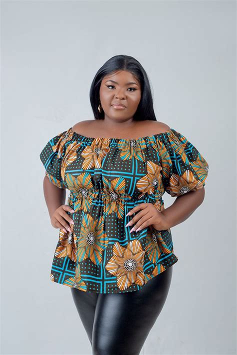 African Print Zita Off Shoulder Bell Sleeve Top Off Shoulder Short