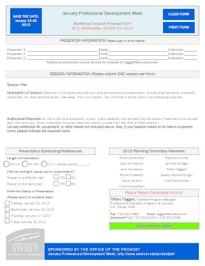 Fillable Online Uwstout Presentation Proposal Form Uwstout Fax Email