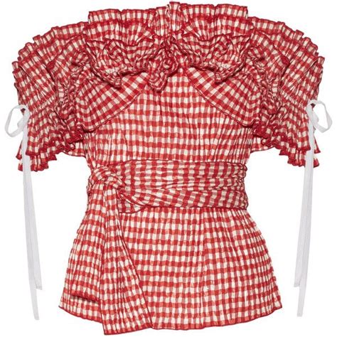 Rosie Assoulin Iris Off The Shoulder Ruffled Gingham Seersucker Top €