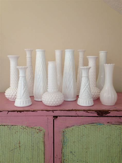 Home And Living White Milk Glass Bud Vases 5 Vintage Flower Vases White Home Wedding Vases Wedding