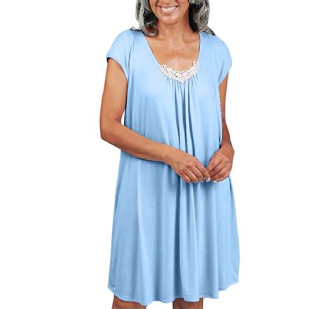 Womens Cap Sleeve Brush Knit Flannel Nightgown With Adaptive Open Back