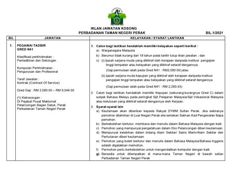 Jawatan Kosong Perbadanan Taman Negeri Perak Jawatan Kosong Terkini