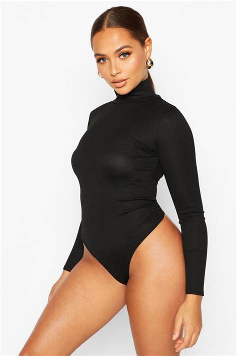 Womens Turtle Neck Long Sleeve Knitted Rib Bodysuit Boohoo Uk