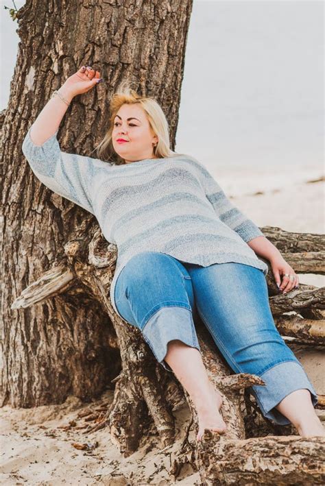 Plus Size Blonde Woman At Beach Lifestyle Stock Image Image Of Cloth