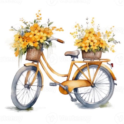 linda acuarela bicicleta con flores ilustración ai generativo 23692635 PNG