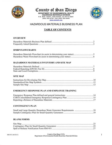 Cers Hazardous Materials Business Plan Template