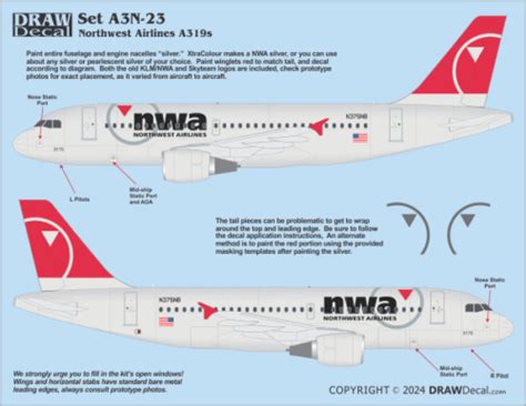 Northwest Airlines Final Scheme A319s DRAW Decal