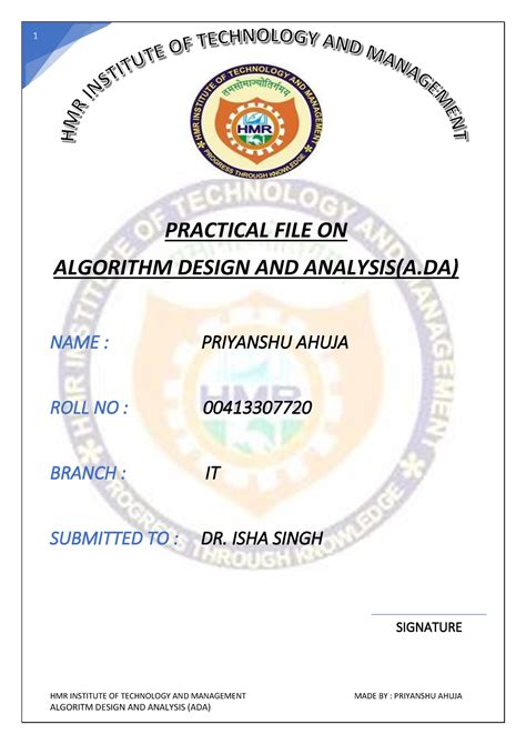 ADA Practical File B Tech Project Part Studocu