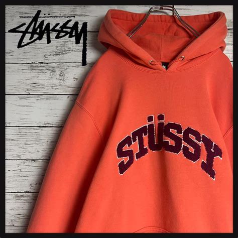 ブラック・ Stussy ステューシー パーカー Xl パイルロゴ センターロゴ アーチ いたします