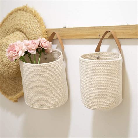 Hanging Storage Baskets Cotton Woven Storage Organizer With Etsy