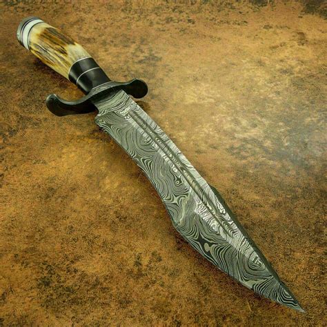 Blacksmith New Custom Handmade Damascus Steel Bowie Knife Stag Horn Handle