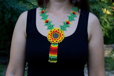 Huichol Necklace Flower Necklace Mexican Necklace Mexican Jewelry