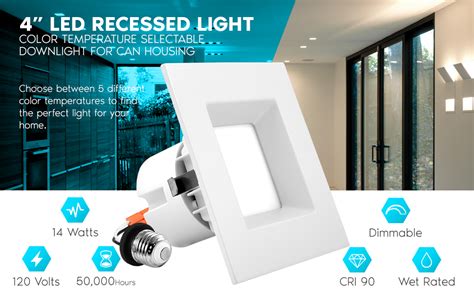 Luxrite Inch Square Led Recessed Can Lights W W Color Options