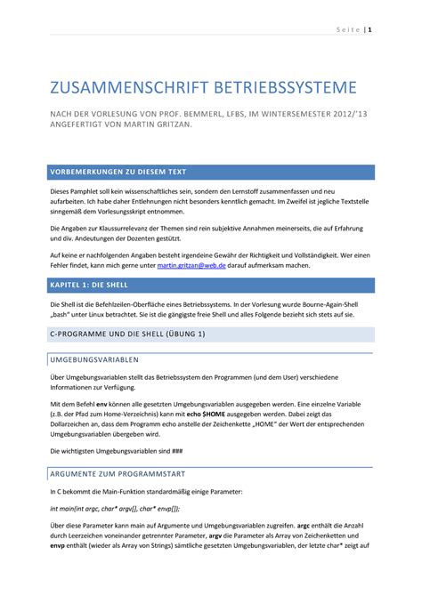 Zusammenfassung Betriebssysteme Seite Zusammenschrift Betriebssysteme