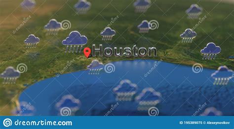 Rainy Weather Icons Near Houston City On The Map Weather Forecast