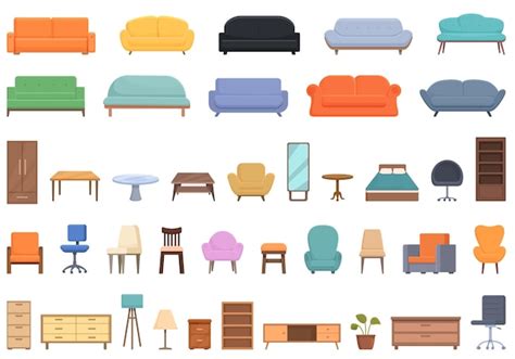 Premium Vector Furniture Store Icons Set Cartoon Vector House Table