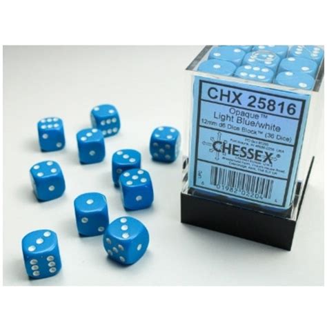 Opaque Light Bluewhite 12mm D6 Dice Block 36 Dice Grim Dice Tabletop Gaming