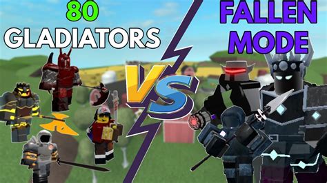 80 Gladiators Vs Fallen Mode Roblox Tower Defense Simulator Youtube