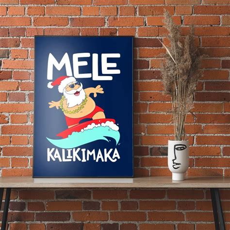 Mele Kalikimaka Hawaiian Christmas Hawaii Surfing Santa Poster ...