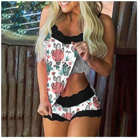 Ensemble de pyjama sans manches pour femme Cami et short imprimé pyjama pièces Lingerie sexy
