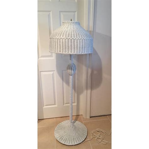 Vintage White Wicker Floor Lamp and Shade | Chairish