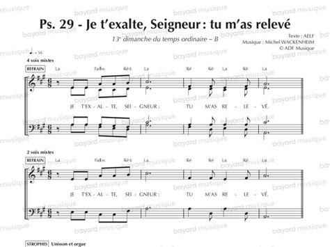 Chantons En Eglise Psaume Je Texalte Seigneur Tu M As Relev