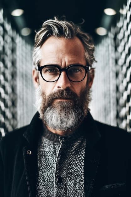 Premium Ai Image A Man With Glasses And A Beard Stands In Front Of A