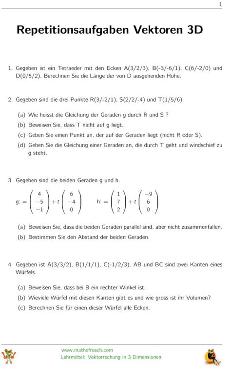 Aufgaben Vektorgeometrie D Mehr Repetitionsaufgaben Ohne Kugel