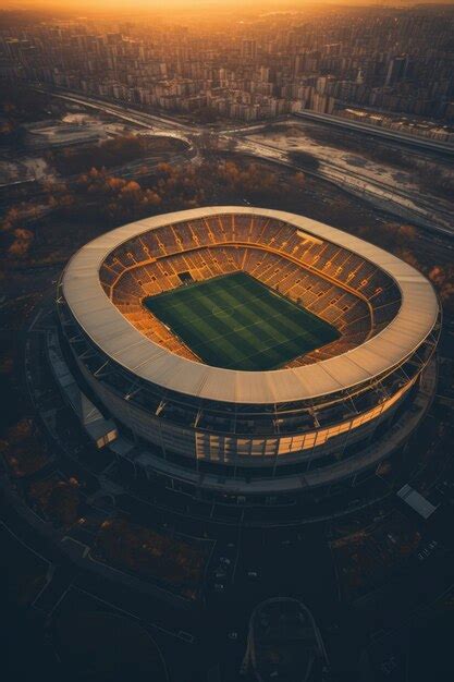 Premium Photo | Aerial view of empty football stadium at sunset created using generative ai ...